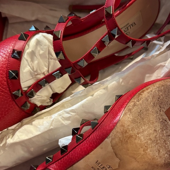 Valentino Red Leather Rockstud Pointed Toe Ankle Strap Sandals Size 40 - Picture 7 of 10